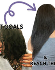 image of woman's hair growth from short to long showing how to reach hair goals