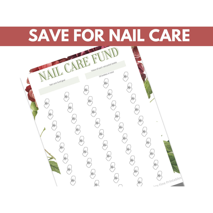 printable savings challenge page to save for nail care mockup