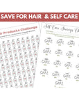 image of two fun printable savings challenges for self care and hair care