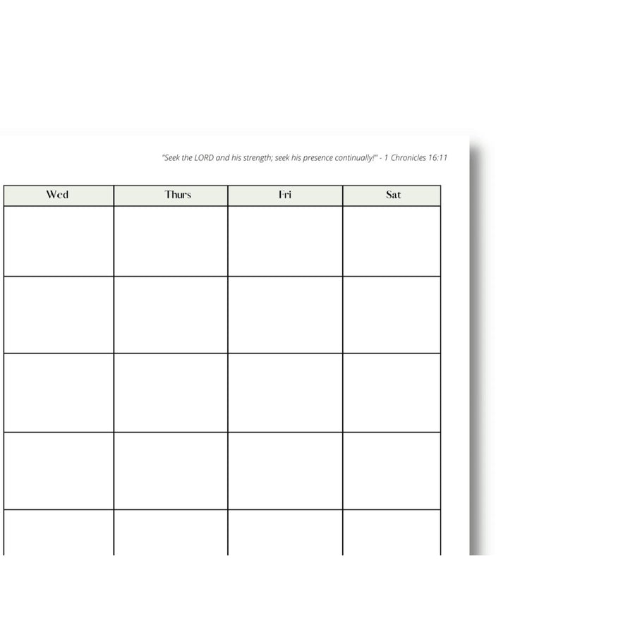 close up of monthly planner page from christian planner