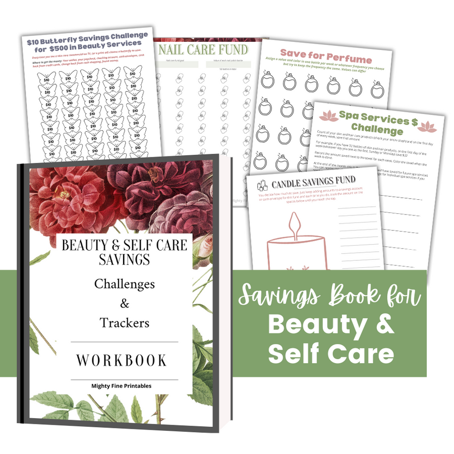 beauty and self care savings challenges work book mock up