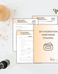 image of a diy hydration hair mask checklist on a desk with a bottle