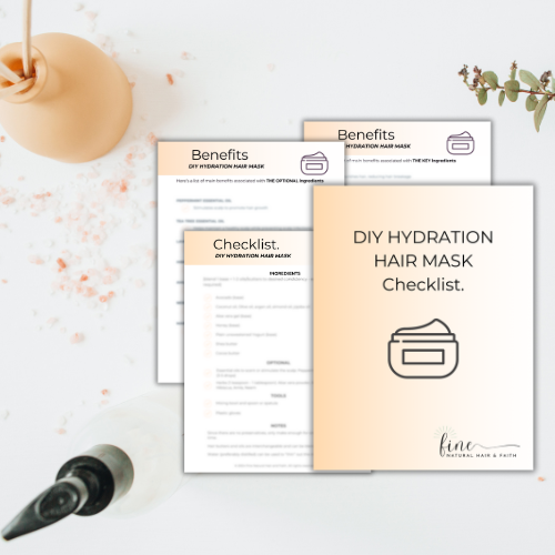 image of a diy hydration hair mask checklist on a desk with a bottle