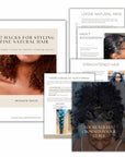 mock up of pages from book of hacks on styling fine natural hair