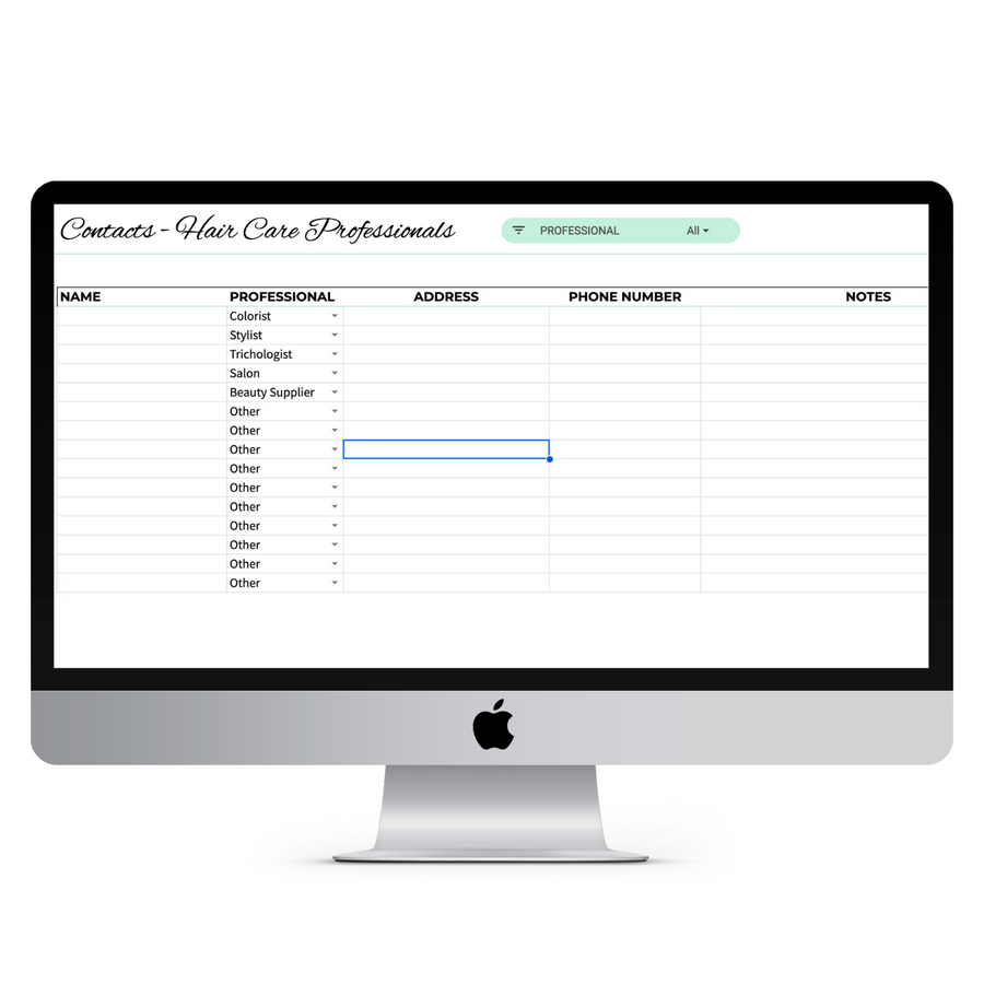 hair professional contacts page