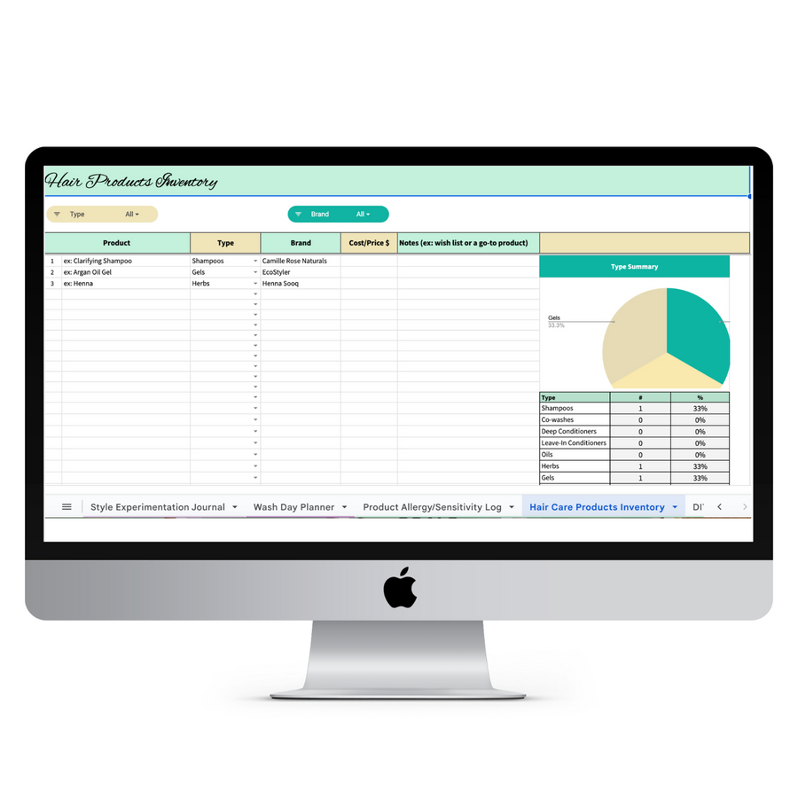 hair products inventory tracker mockup