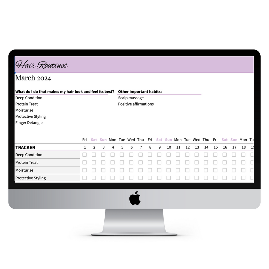 hair routines spreadsheet