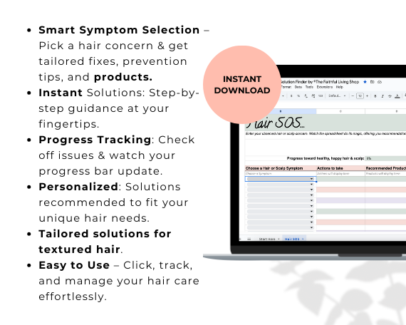 list of hair care symptom and solution finder spreadsheet features