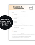 diy hydration hair mask recipe with ingredients and steps checklist mock up