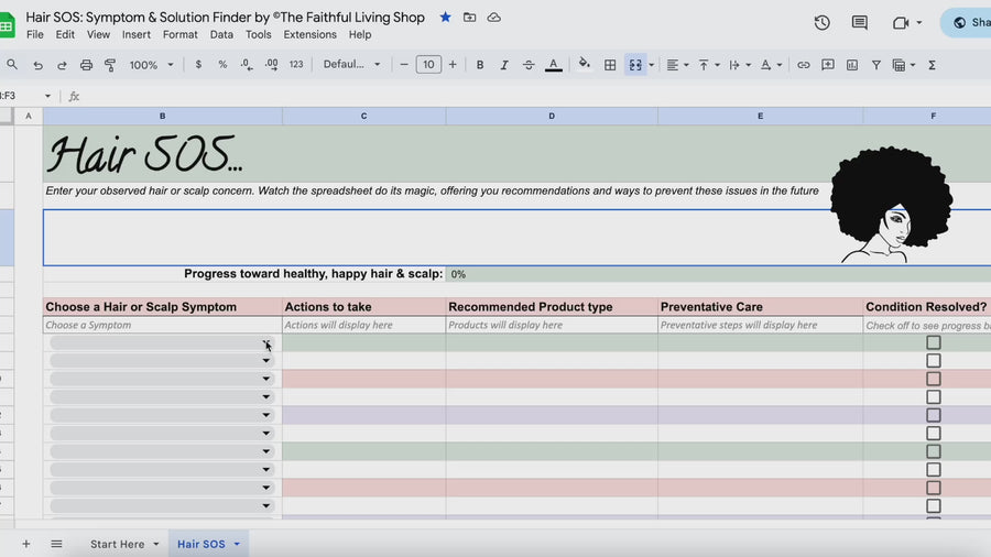 hair care symptom and solution finder spreadsheet video demo