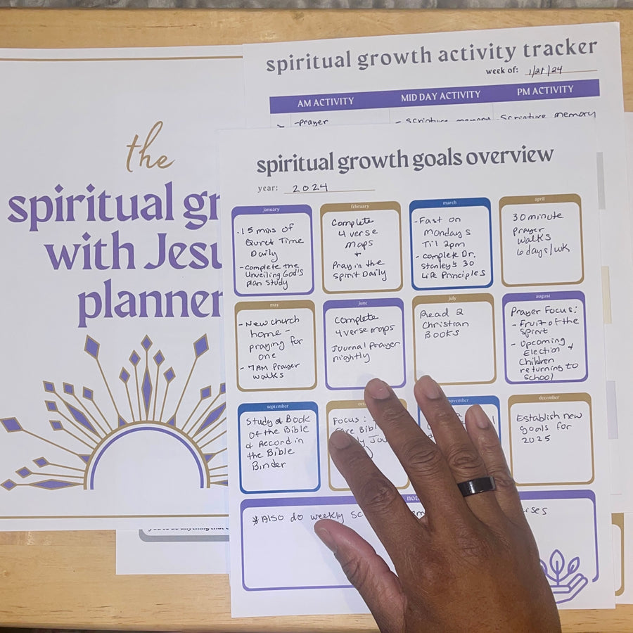 printed example of completed spiritual growth goals mockup