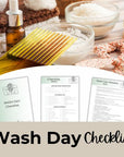 wash day checklist mockup with hair products in background