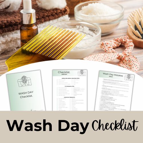 wash day checklist mockup with hair products in background