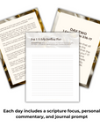 printable devotional journal pages and commentary mockup